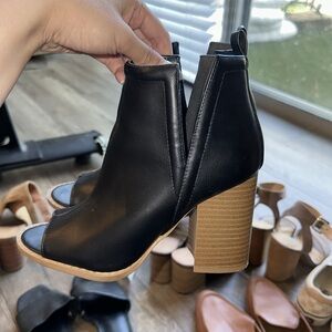 Peep Toe Faux Leather Heeled Ankle Boots
